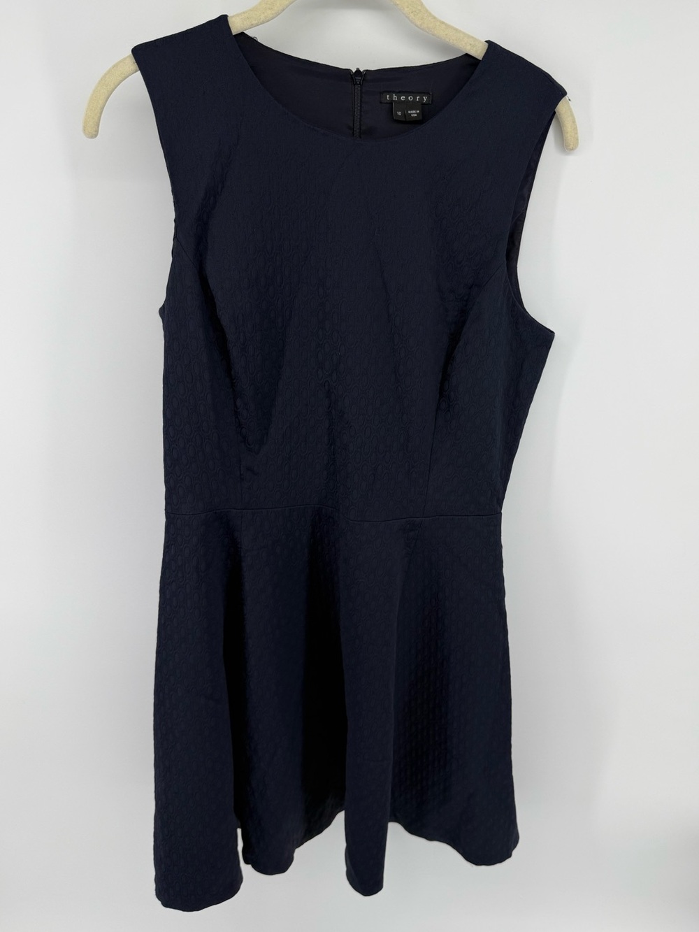 Theory Navy Textured Sleeveless Fit-and-Flare Dress